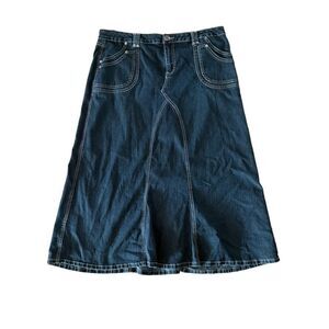 Cato Denim Midi Skirt Womens Size 16 Blue Aline Contrast Stitching Casual Retro